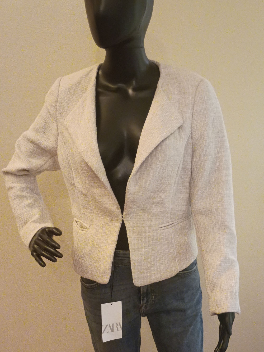 H&M Women's Light Beige Tweed Single-Button Blazer